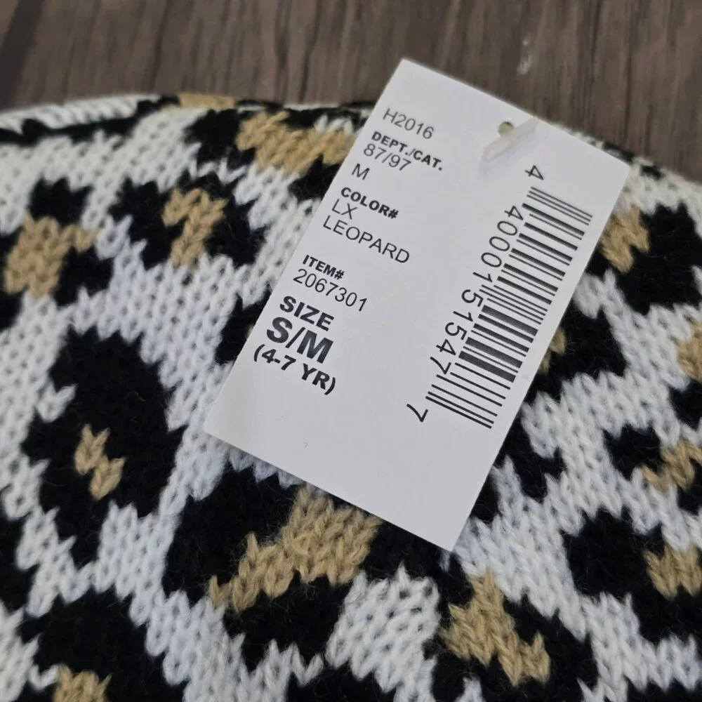 Childrens Place Girls Leopard Print Knit Beanie Winter Hat Black White NWT 4-7